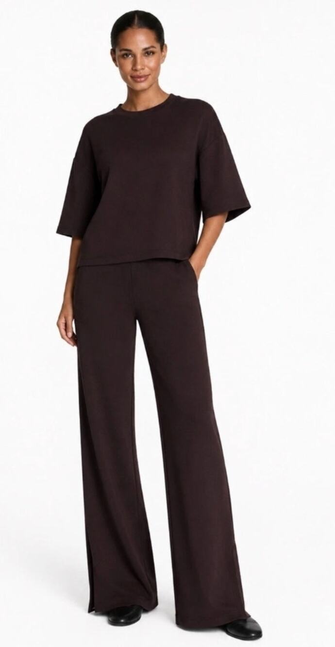 SPANX 2 Piece SET AirEssentials Truffle Brown Wide Leg Pant M Tall